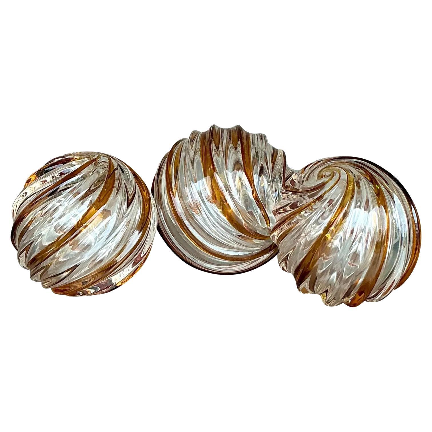 Sfere di vetro soffiato vintage Regency Caramel Swirl - Set di 2 in vendita
