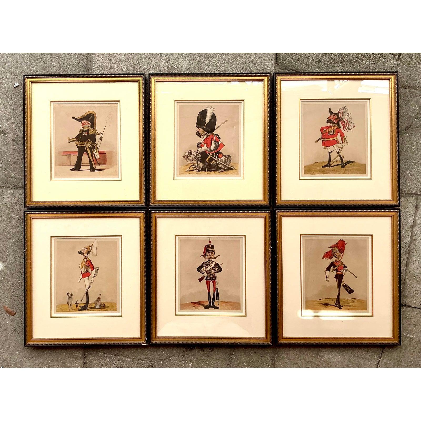 Colonial britannique Caricatures de générals anglais de style Régence vintage - Lot de 6 en vente