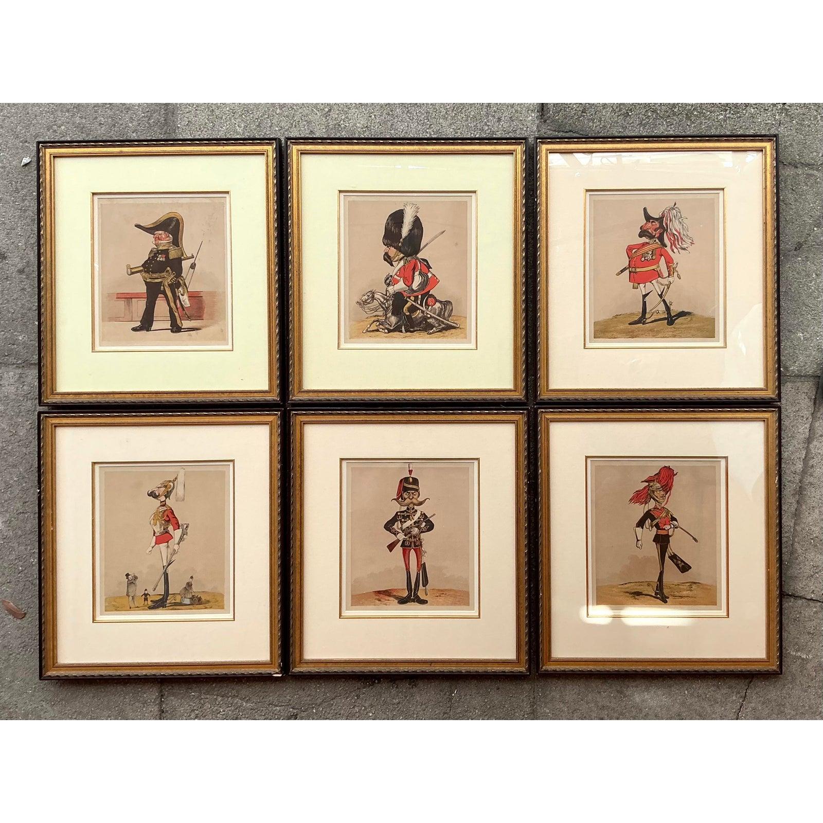 20ième siècle Caricatures de générals anglais de style Régence vintage - Lot de 6 en vente