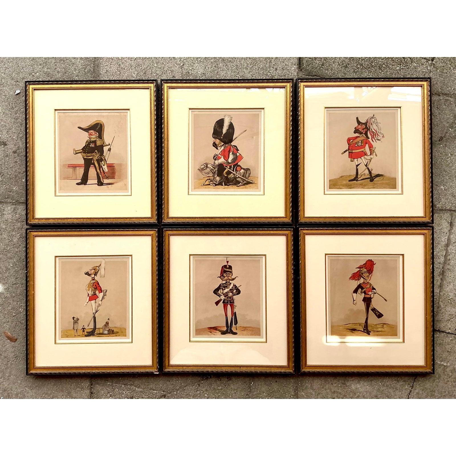 Verre Caricatures de générals anglais de style Régence vintage - Lot de 6 en vente