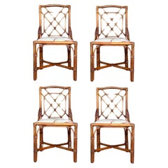 Vintage Regency Carved Bamboo Chinese Chippendale Dining Chairs, Set of Four