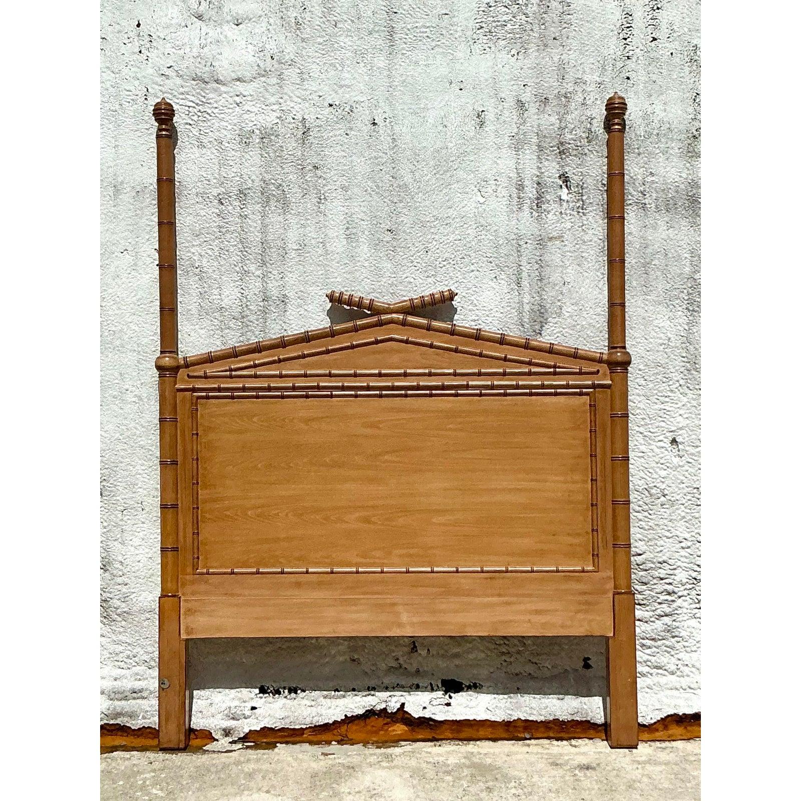Hollywood Regency Vintage Regency Carved Bamboo Queen Headboard For Sale