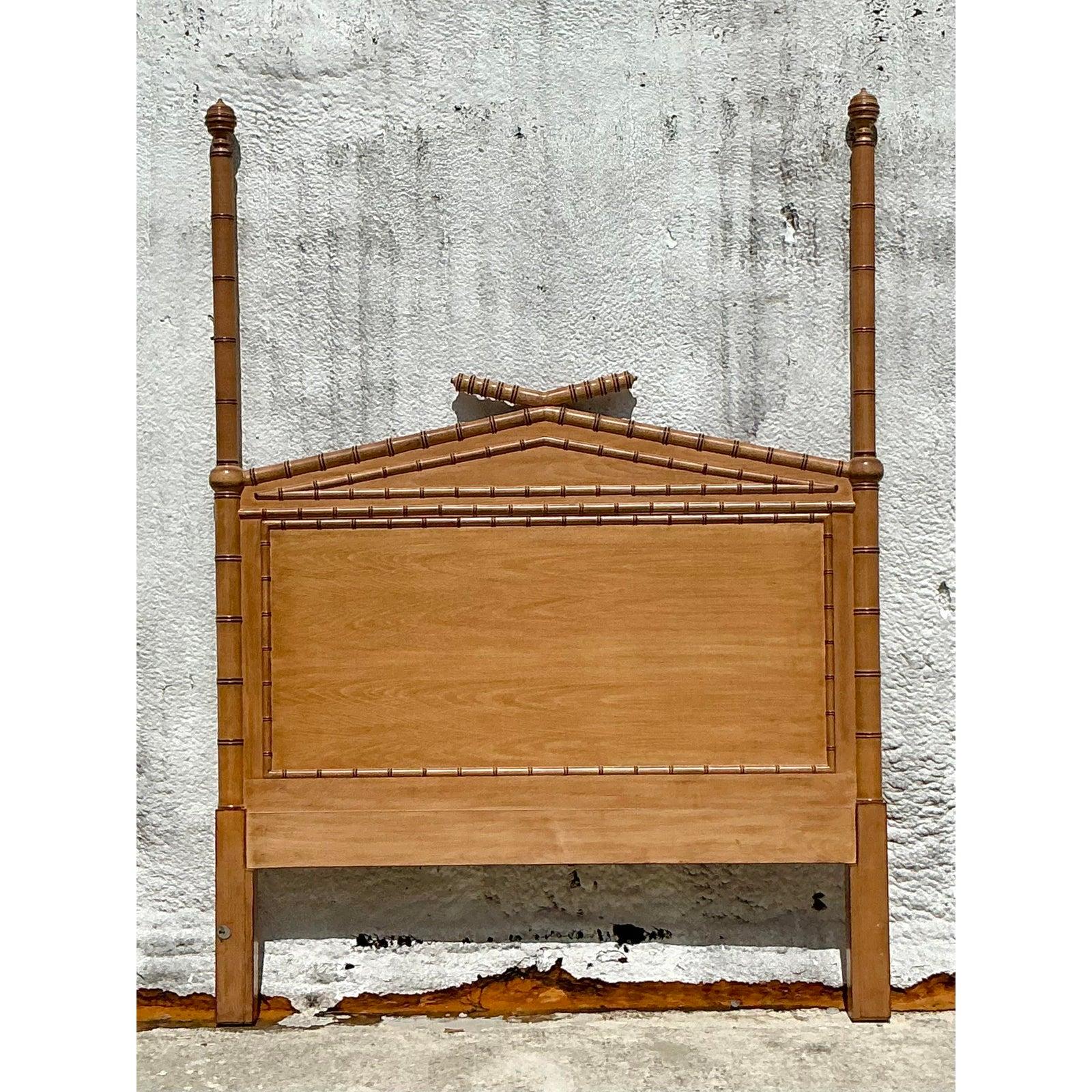 20th Century Vintage Regency Carved Bamboo Queen Headboard For Sale
