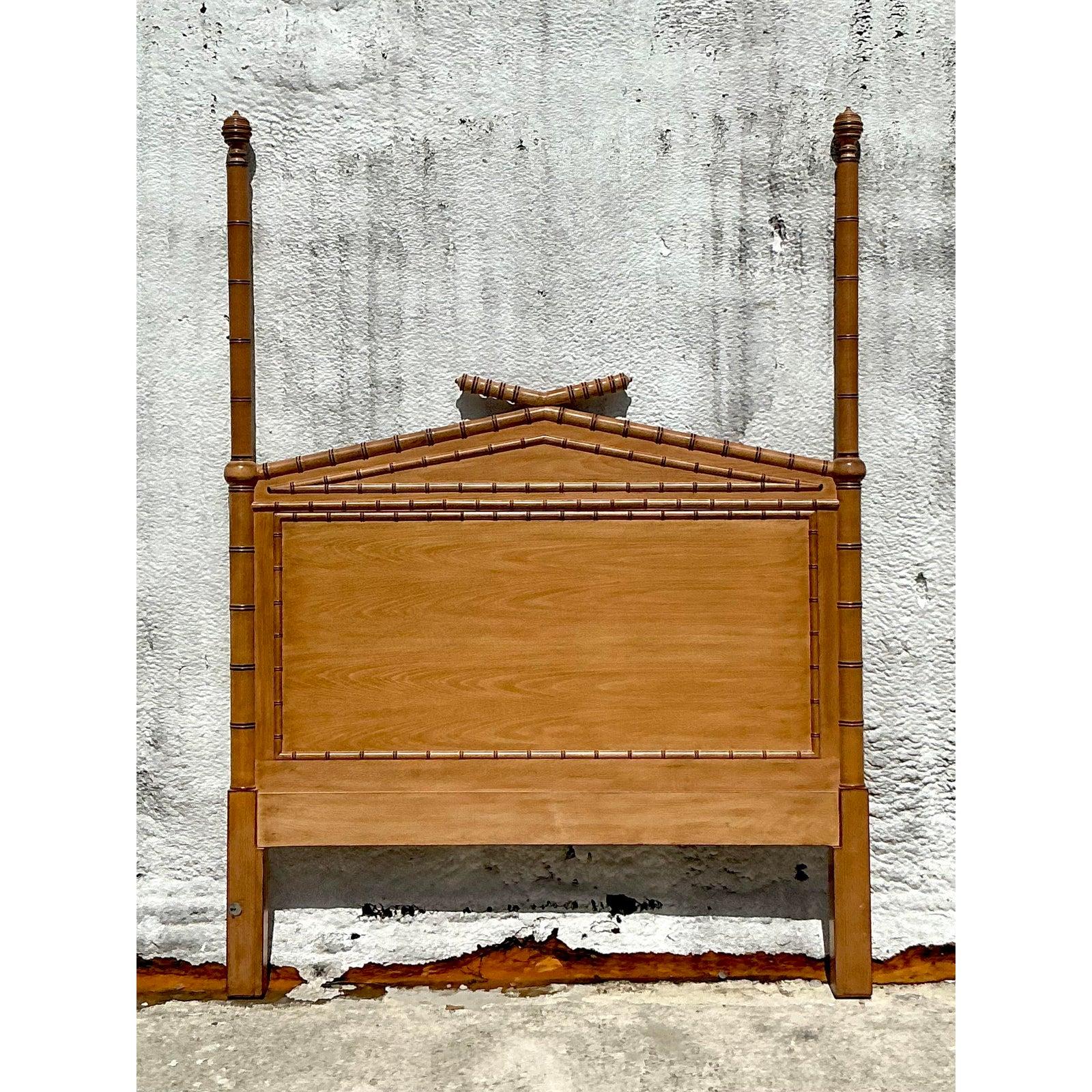 Wood Vintage Regency Carved Bamboo Queen Headboard For Sale