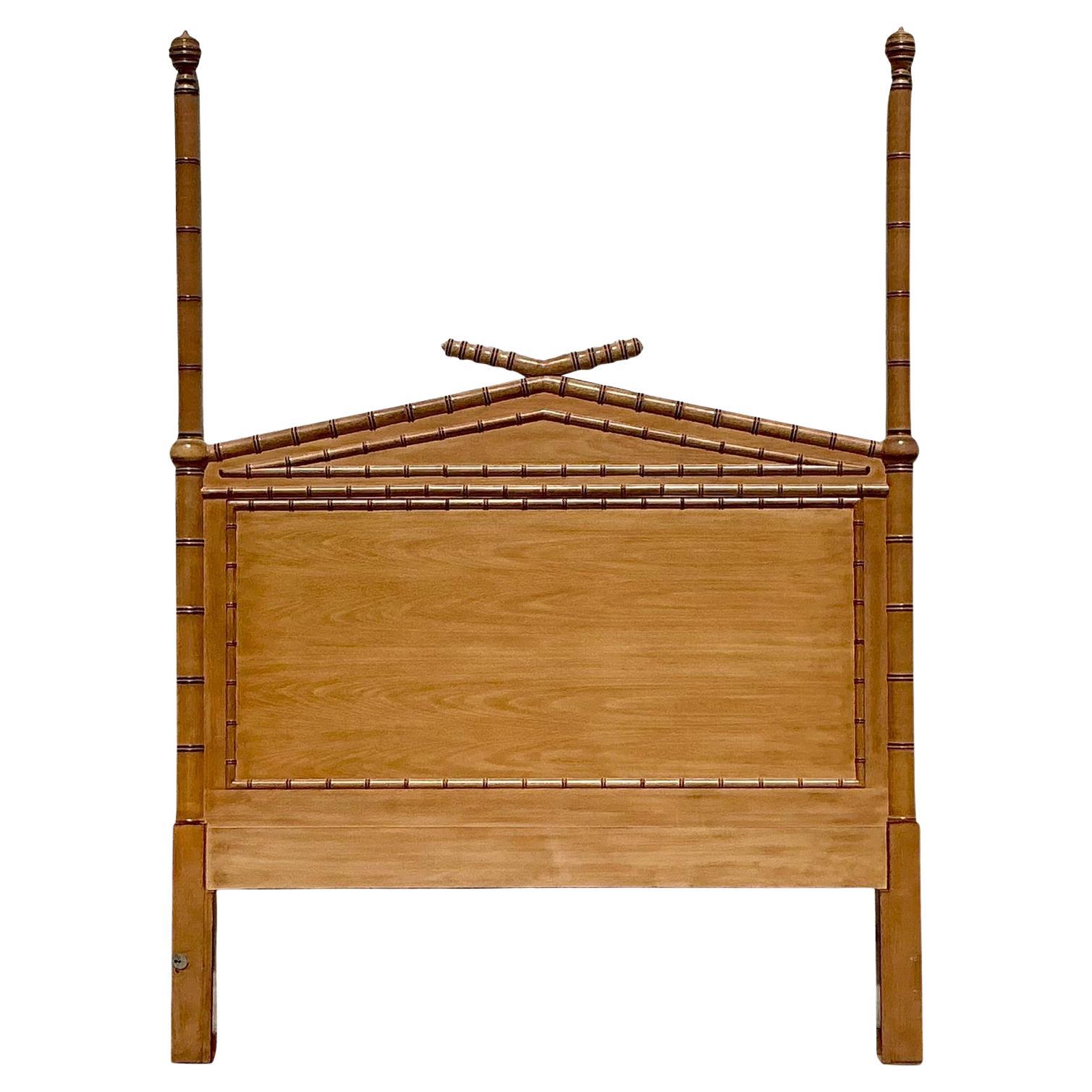 Vintage Regency Carved Bamboo Queen Headboard For Sale