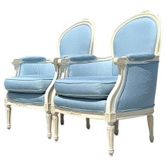 Vintage Regency Carved Bergere Chairs - a Pair