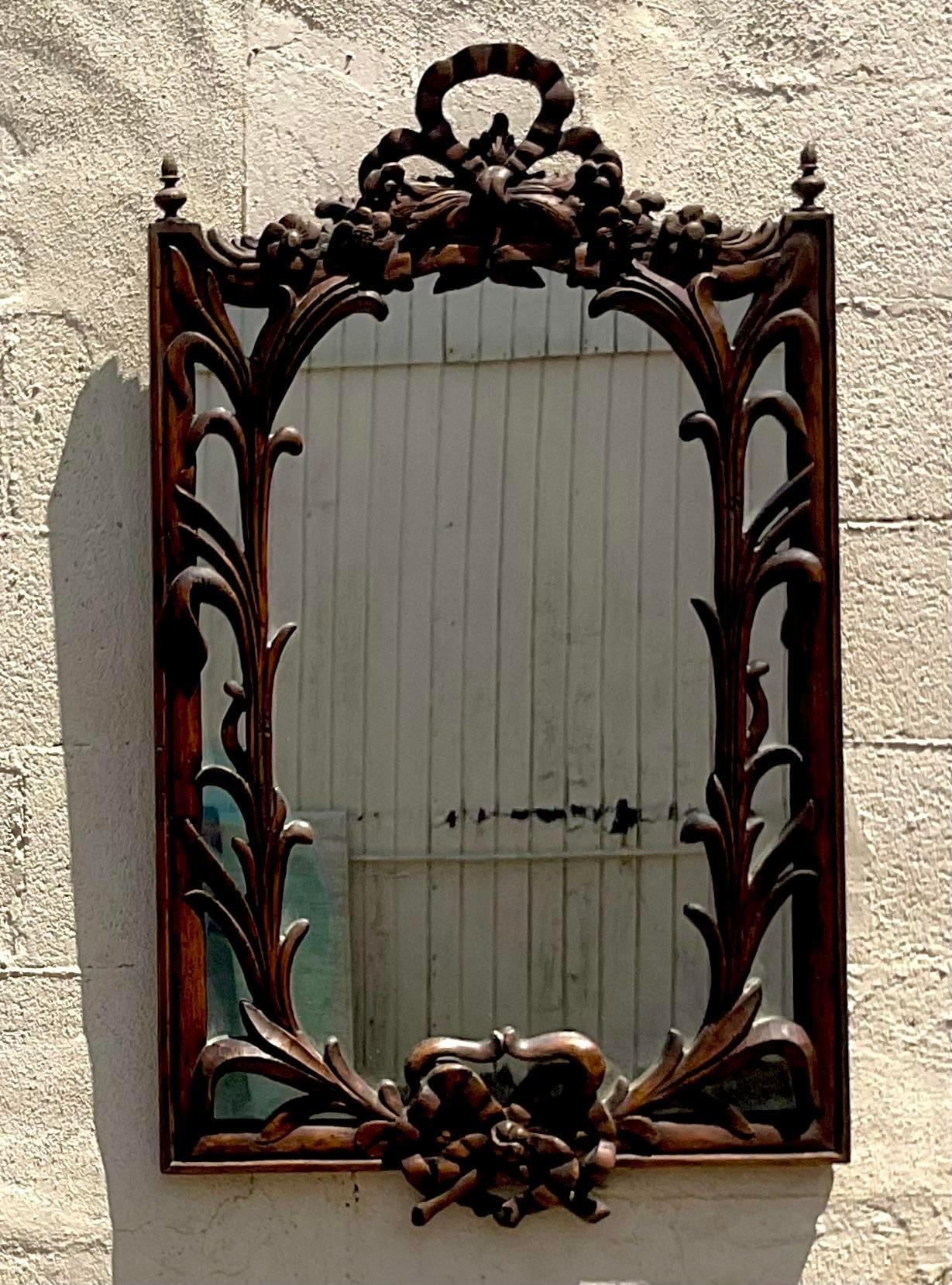 Vintage Regency Carved Bow and Lily Mirror For Sale 1