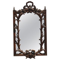 Specchio vintage Regency intagliato con fiocco e giglio