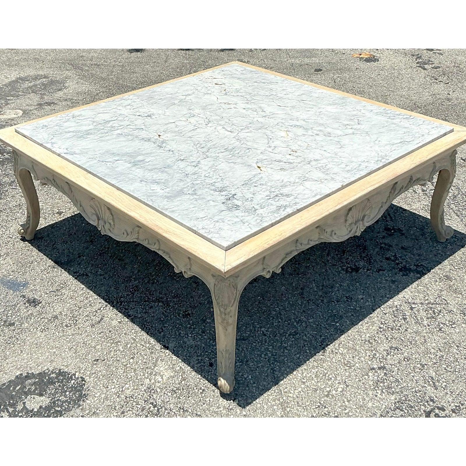 Vintage Regency Carved Clamshell Stone Top Coffee Table For Sale 3