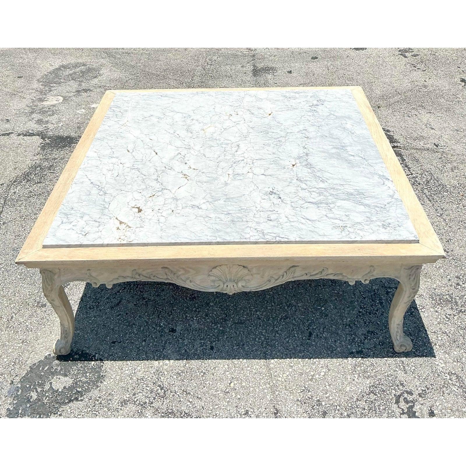 Vintage Regency Carved Clamshell Stone Top Coffee Table For Sale 6