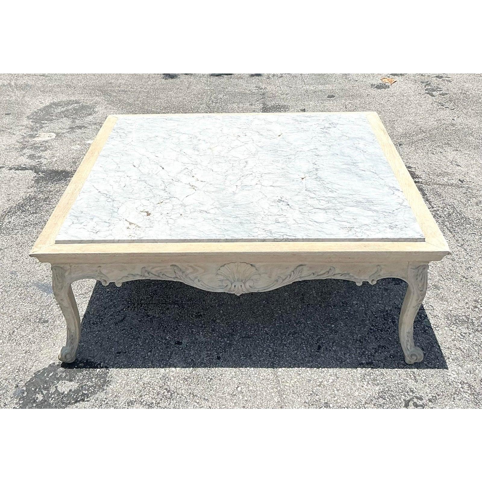 Vintage Regency Carved Clamshell Stone Top Coffee Table For Sale 7