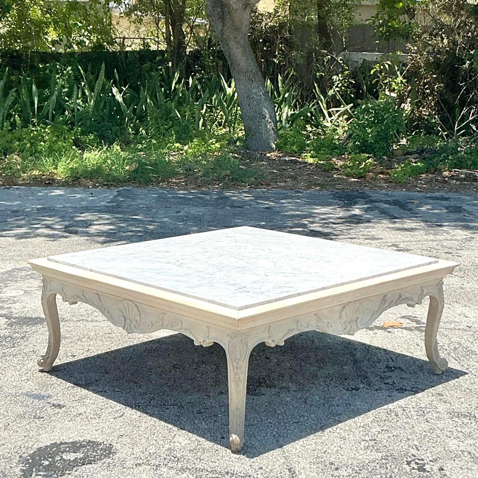 Vintage Regency Carved Clamshell Stone Top Coffee Table For Sale 8