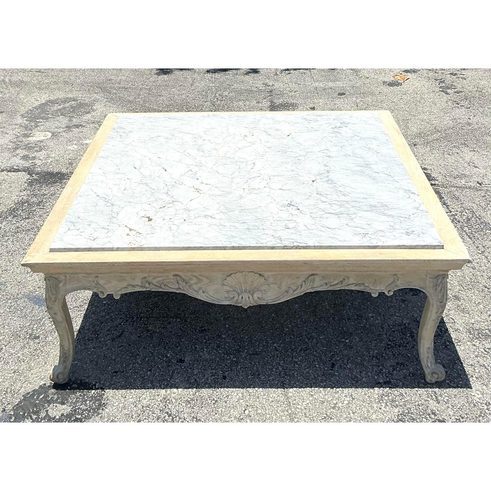 Marble Vintage Regency Carved Clamshell Stone Top Coffee Table For Sale
