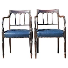 Vintage Regency Carved Column Arm Chairs - a Pair