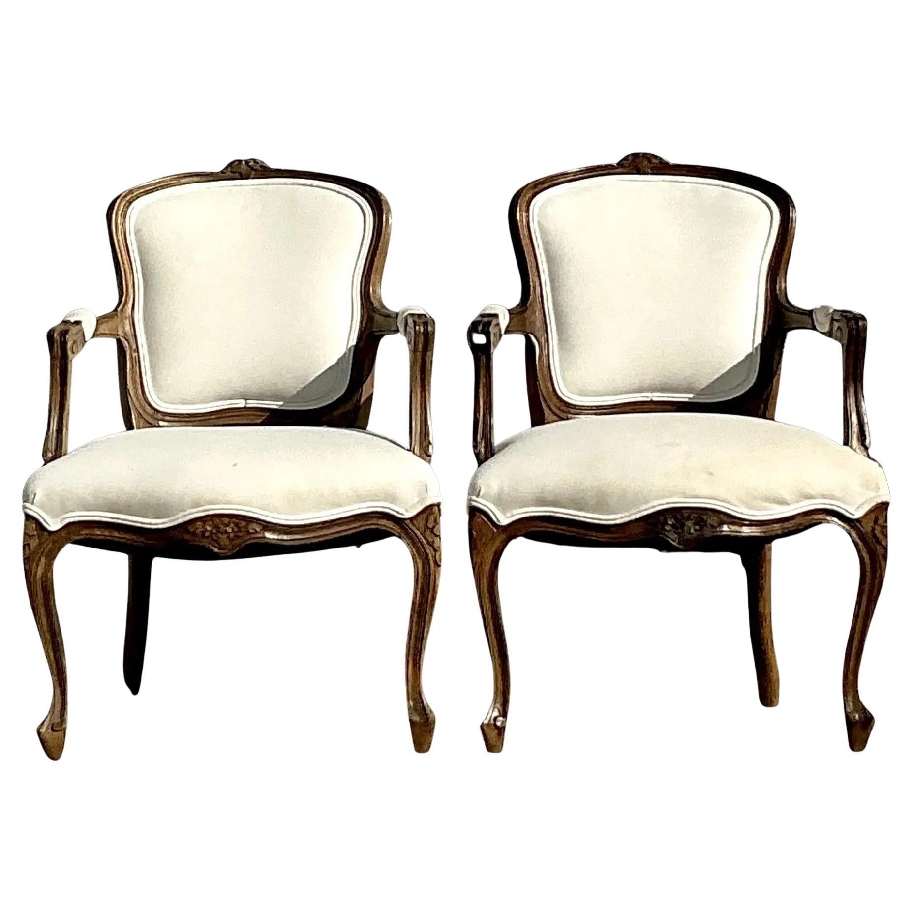 Vintage Regency Carved Fauteuil Chairs - a Pair