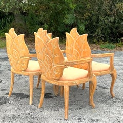 Vintage Regency Carved Faux Bois Dining Chairs - Set of 4