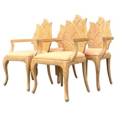 Vintage Regency Carved Faux Bois Dining Chairs - Set of 4