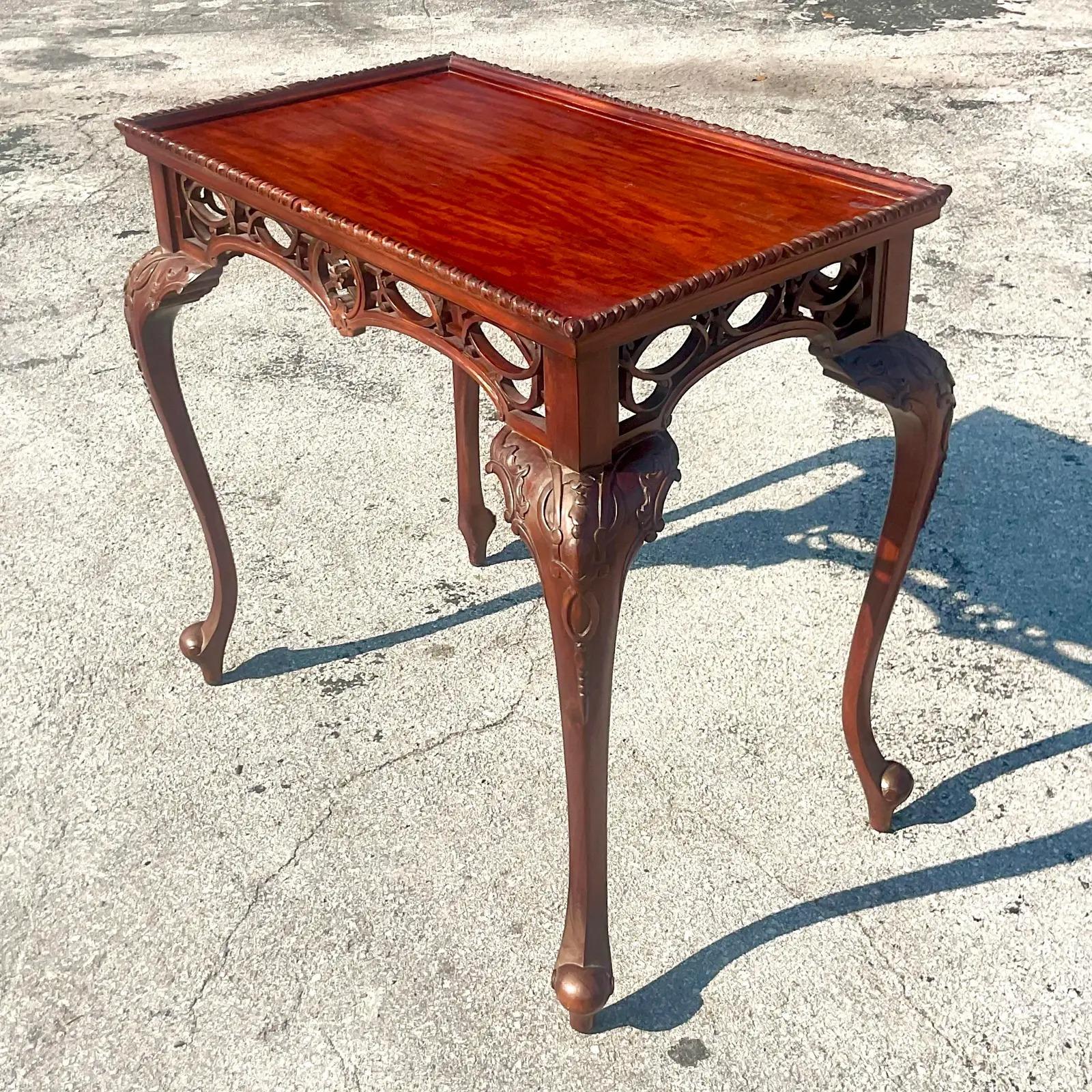 Vintage Regency Carved Fretwork Tea Table In Good Condition For Sale In west palm beach, FL