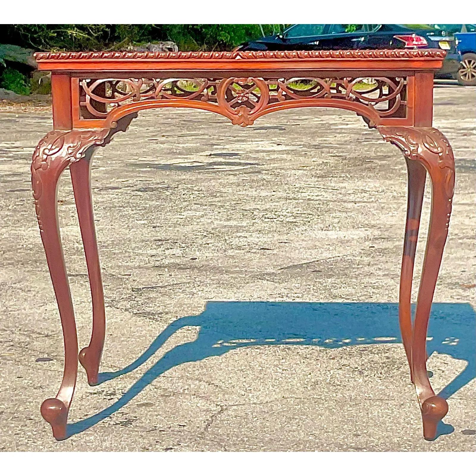 20th Century Vintage Regency Carved Fretwork Tea Table For Sale