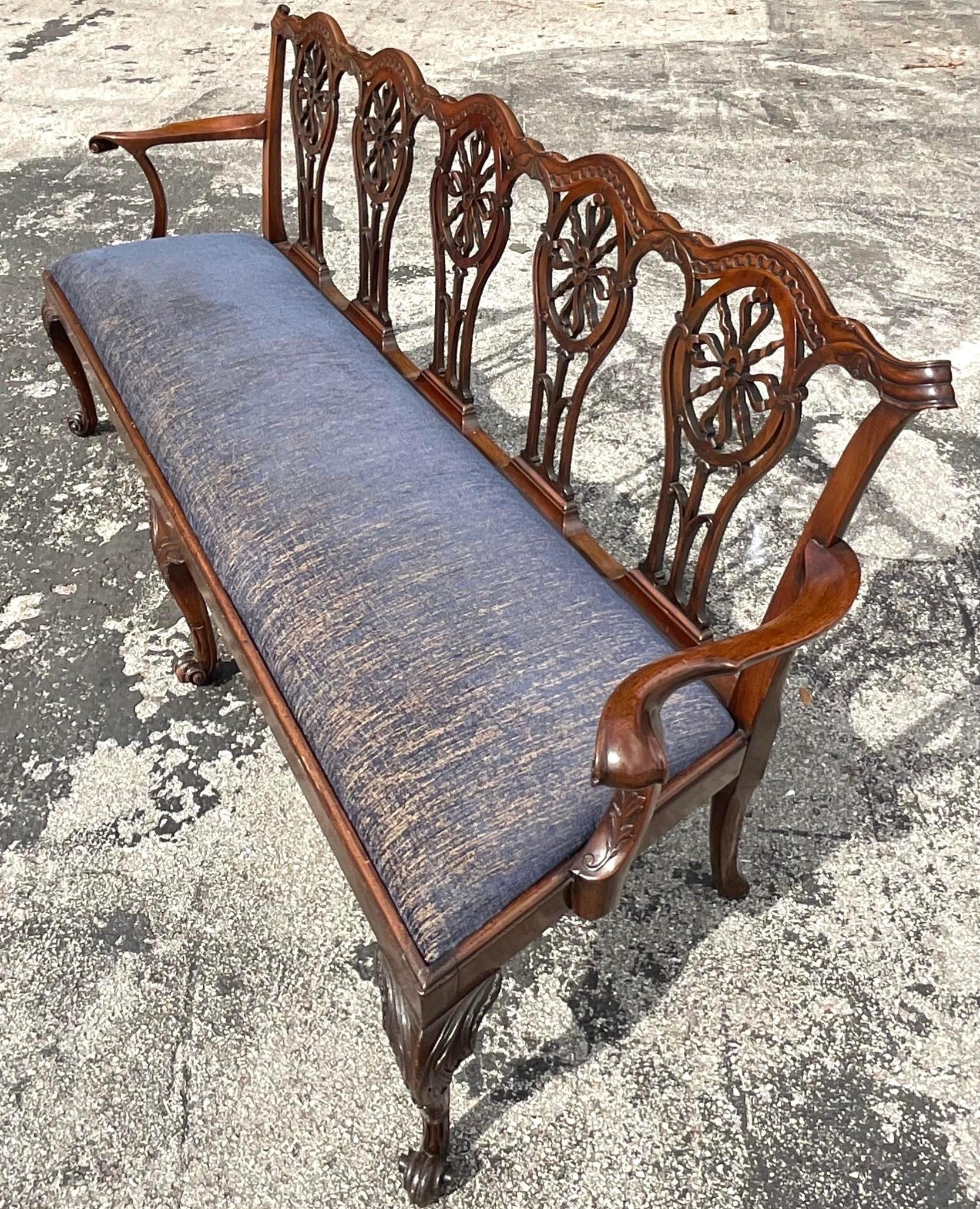 British Vintage Regency Carved Georgian Bench For Sale