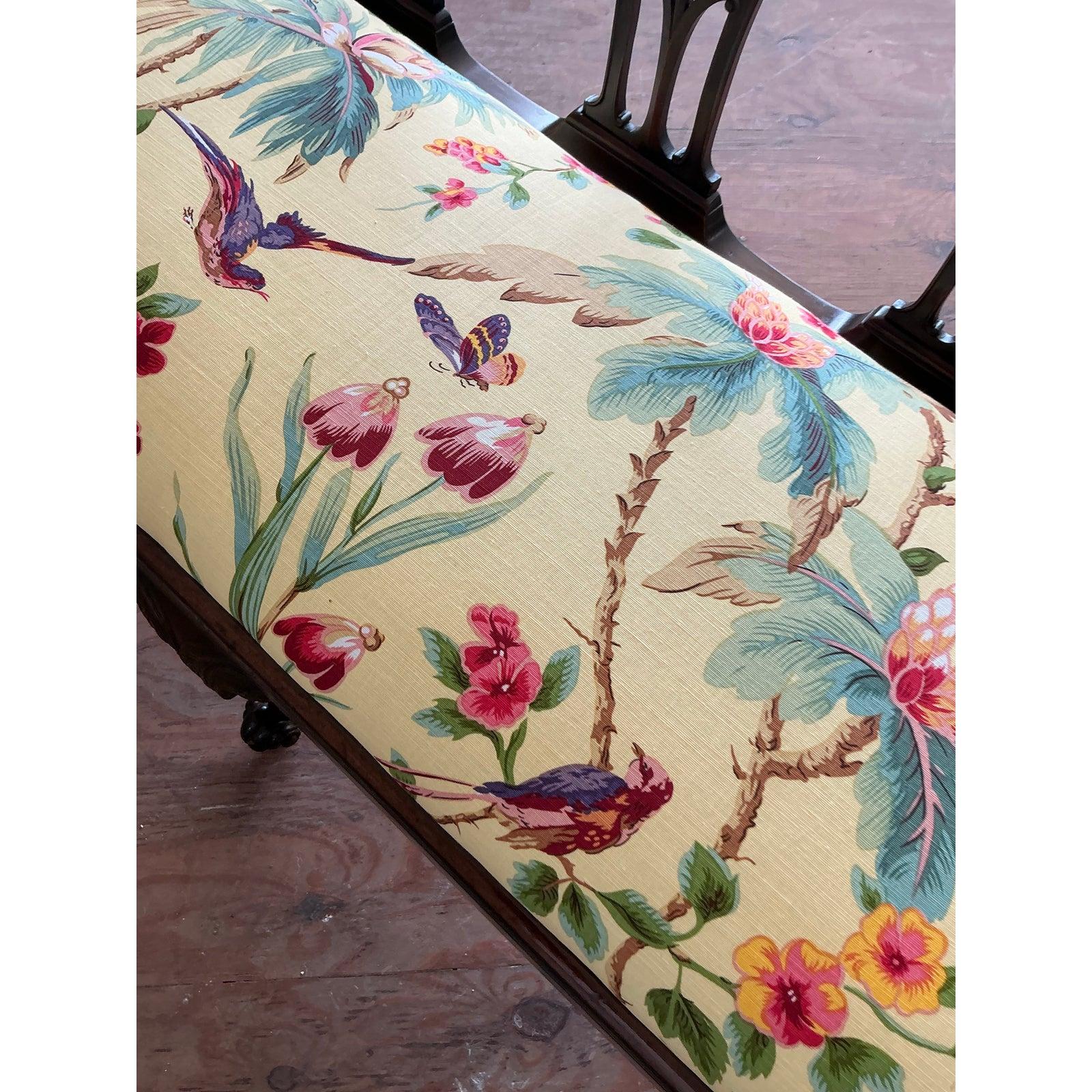 Vintage Regency Carved Georgian Bench in Scalamandre Flora For Sale 3