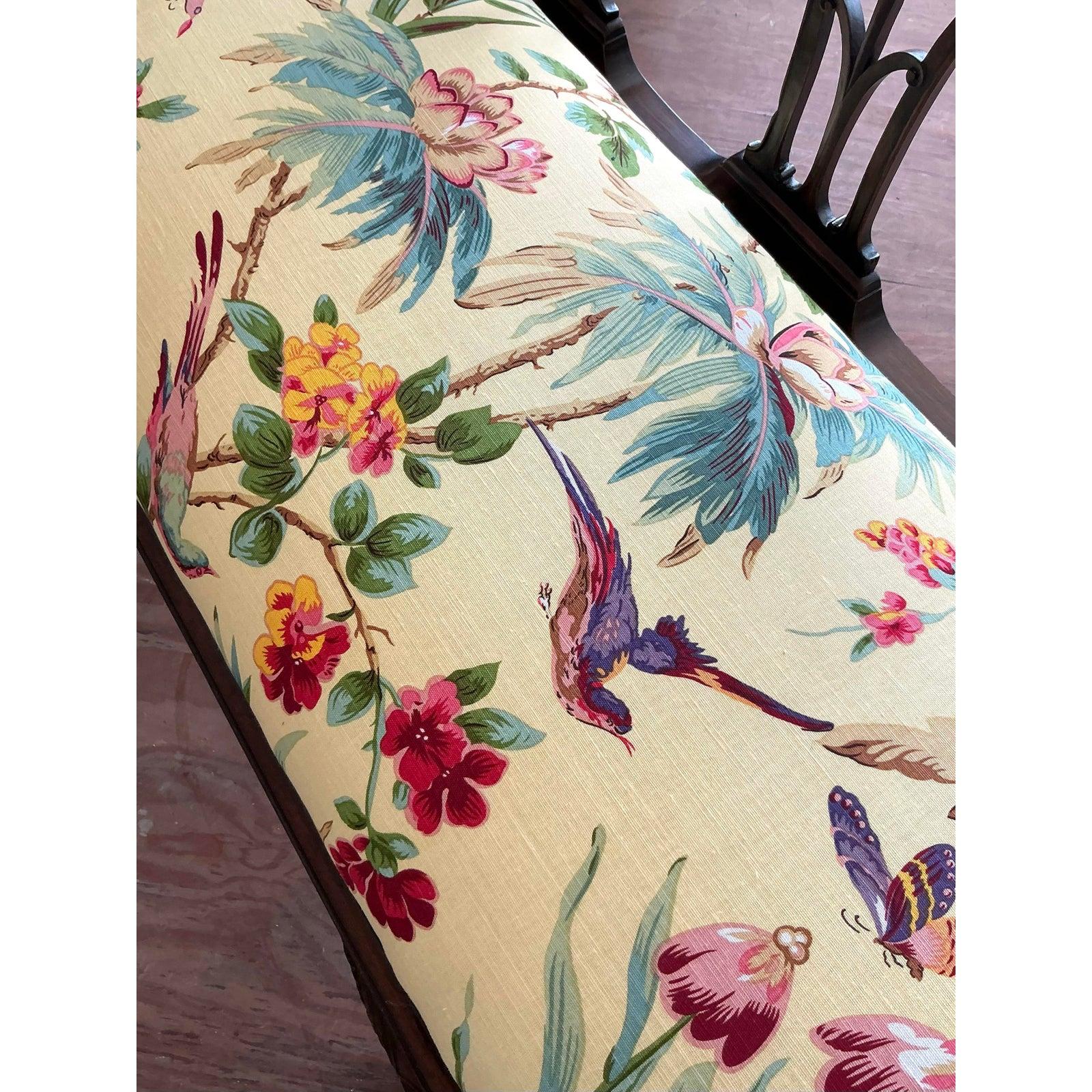 Vintage Regency Carved Georgian Bench in Scalamandre Flora For Sale 4