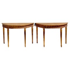Vintage Regency Carved Gilt Demilune Tables, a Pair