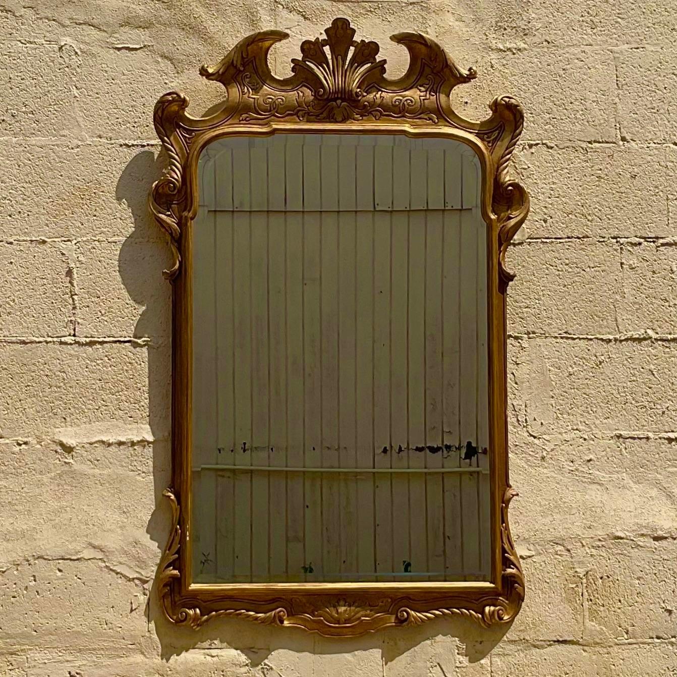 Vintage Regency Carved Gilt Mirror In Good Condition For Sale In west palm beach, FL
