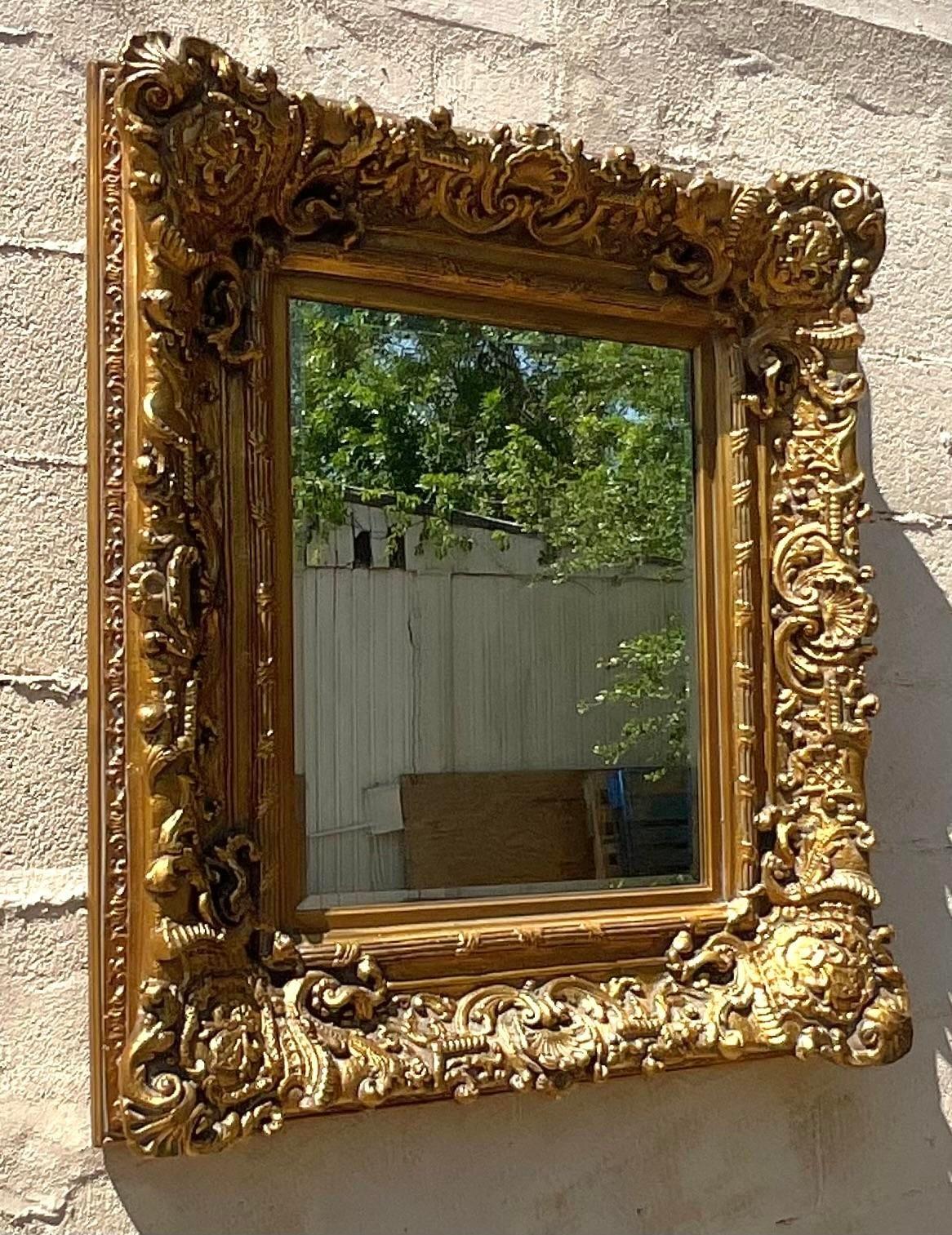 Vintage Regency Carved Gilt Wood Mirror In Good Condition For Sale In west palm beach, FL