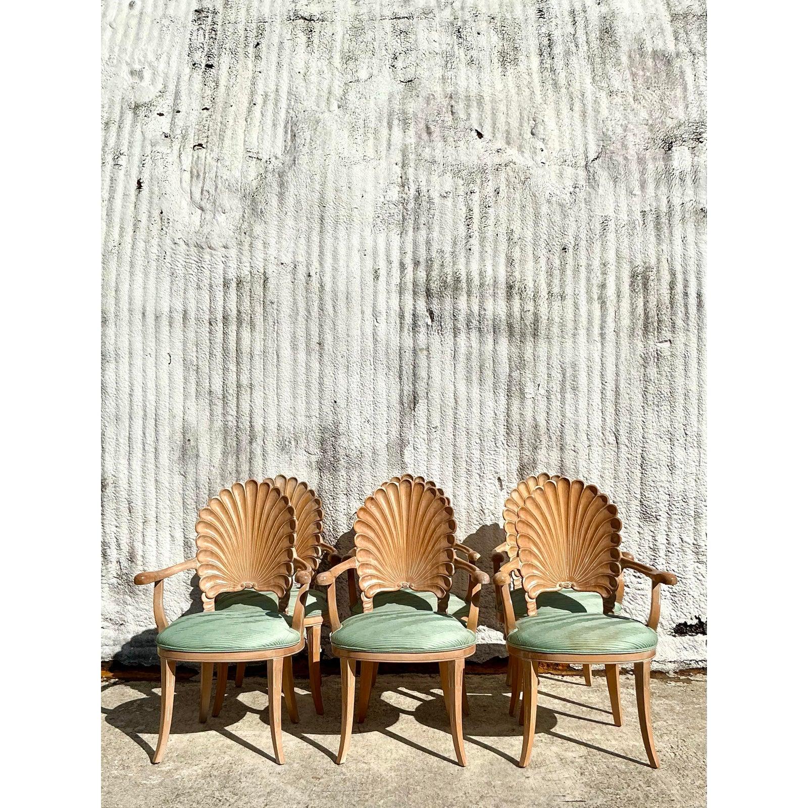 Vintage Regency Carved Grotto Dining Chairs - Set of 6 In Good Condition In West Palm Beach, FL
