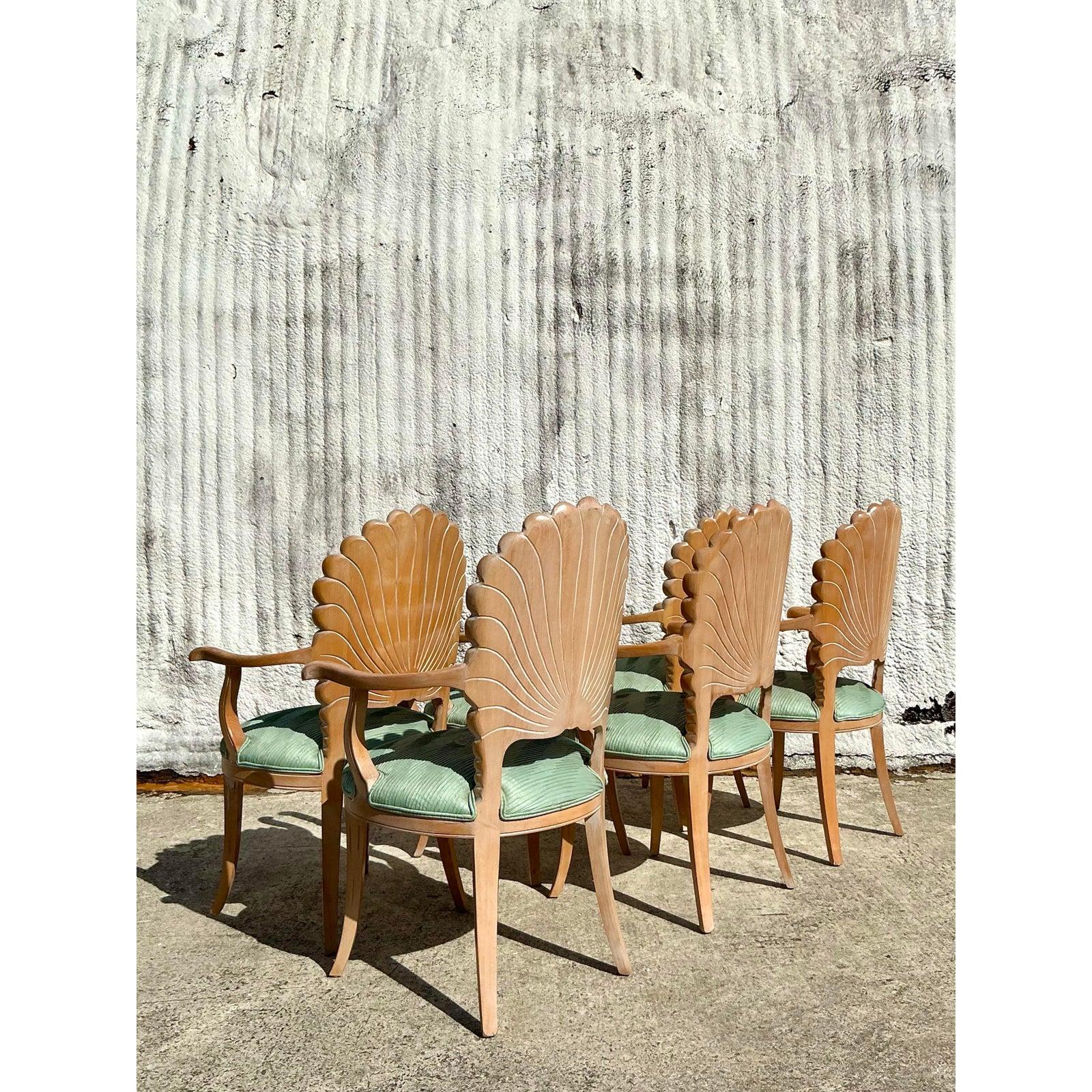 20th Century Vintage Regency Carved Grotto Dining Chairs - Set of 6
