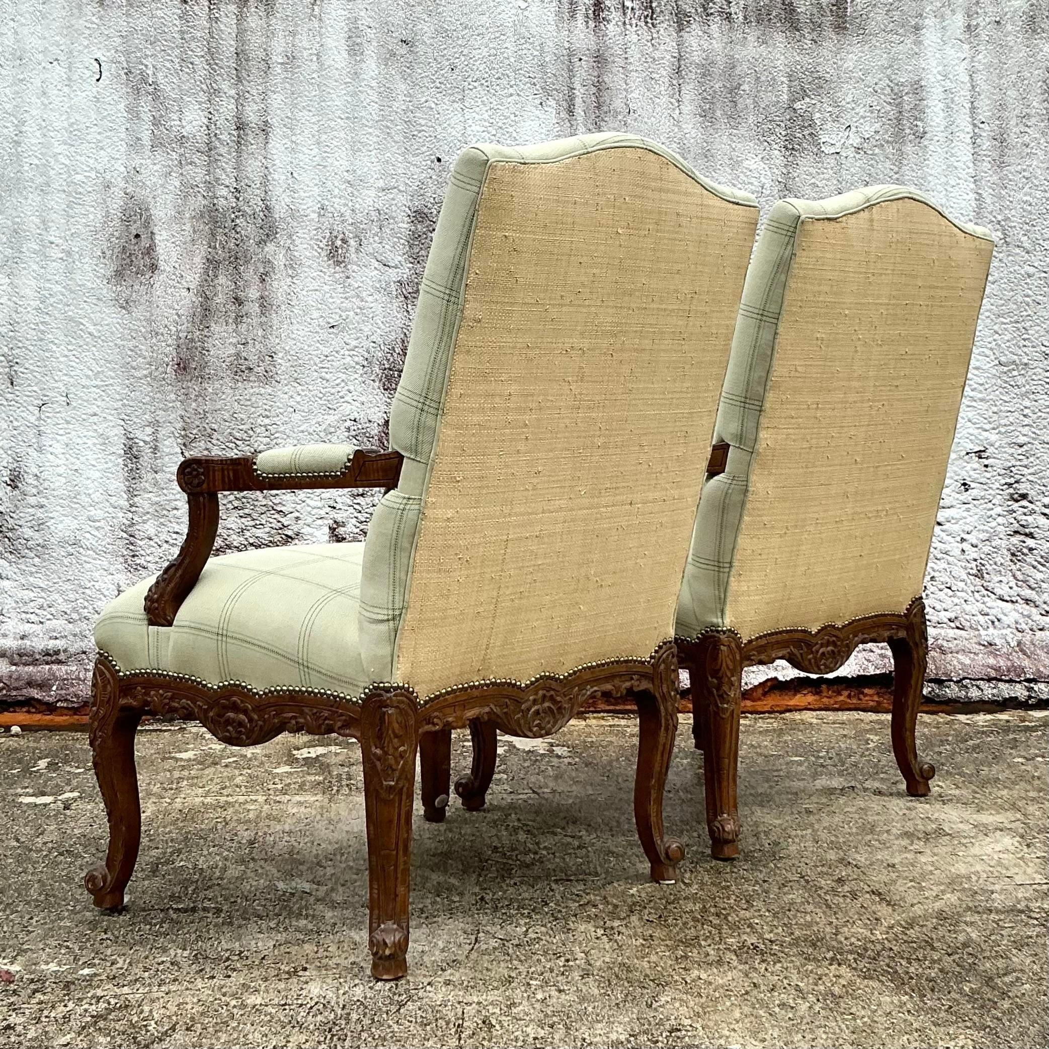 Vintage Regency Carved High Back Chair - a Pair In Good Condition In West Palm Beach, FL