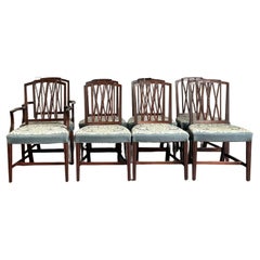 Vintage Regency Carved Mahogany Trellis Dining Chairs - Set of 8
