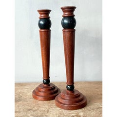 Vintage Regency Carved Pillar Candlesticks - A Pair