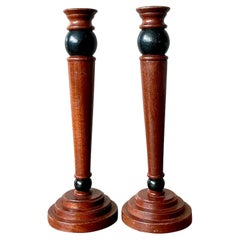 Vintage Regency Carved Pillar Candlesticks - A Pair