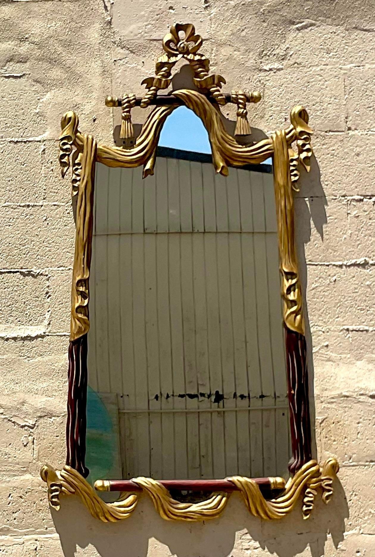 Italian Vintage Regency Carved Rope and Tassle Gilt Mirror For Sale
