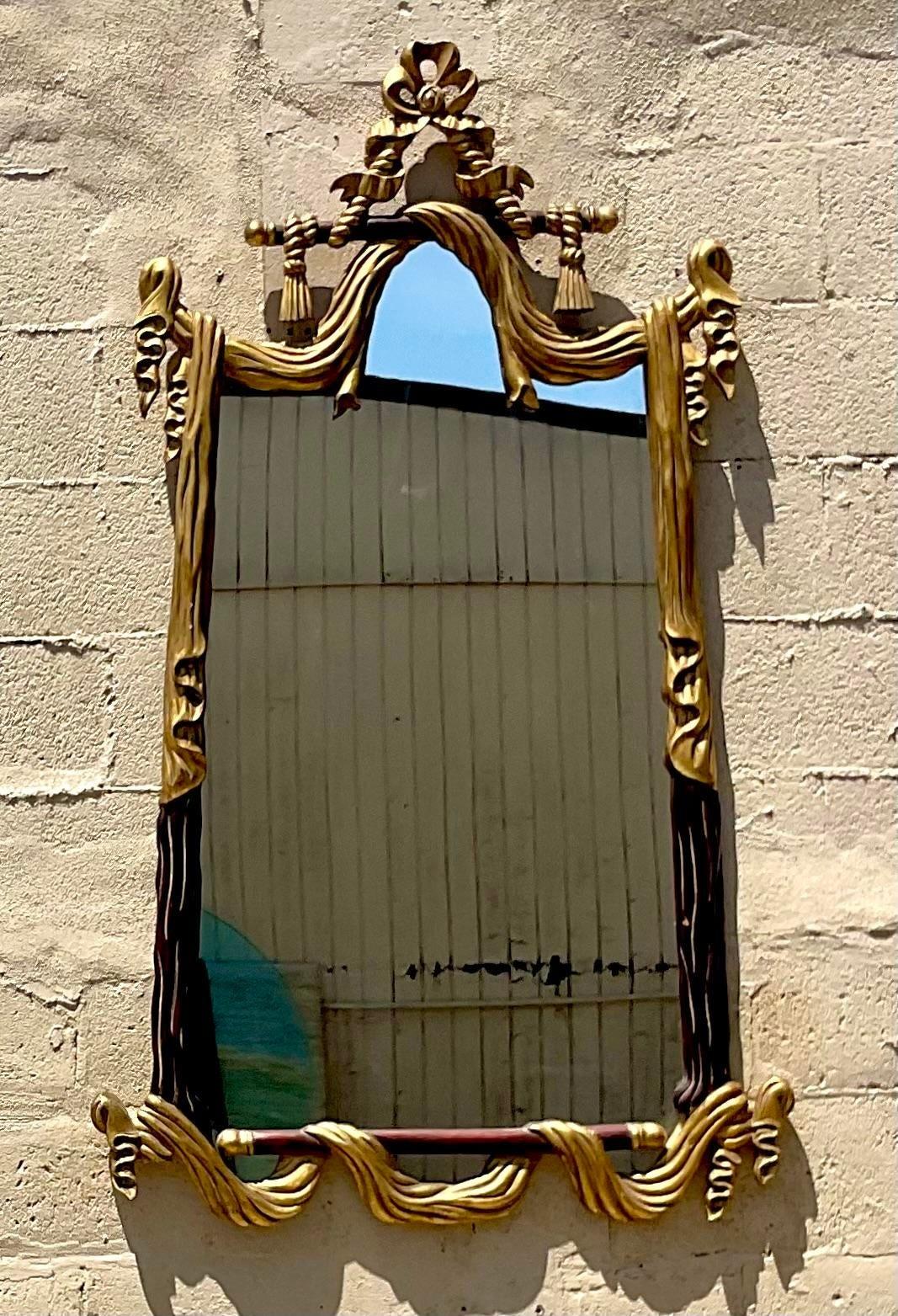 Vintage Regency Carved Rope and Tassle Gilt Mirror For Sale 1