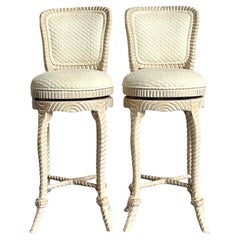 Vintage Regency Carved Rope Bar Stools - A Pair