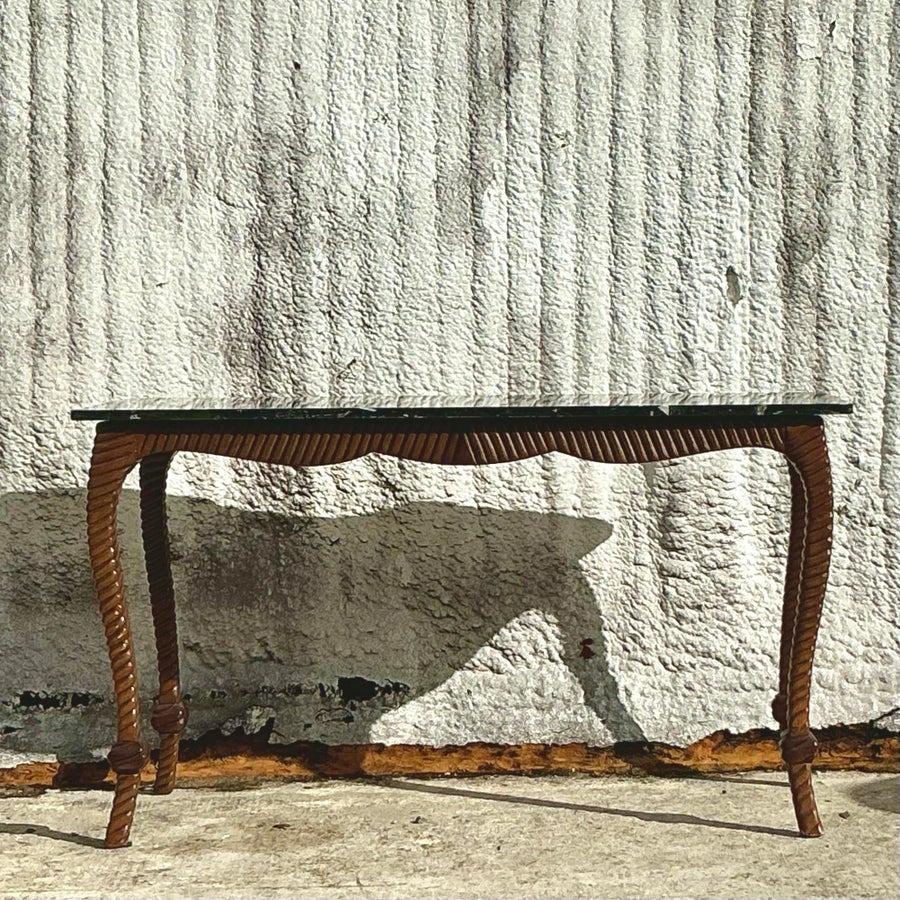 20th Century Vintage Regency Carved Rope Console Table For Sale