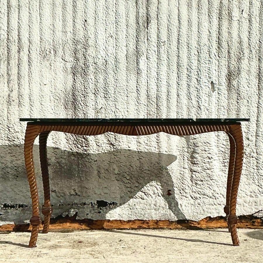 Stone Vintage Regency Carved Rope Console Table For Sale