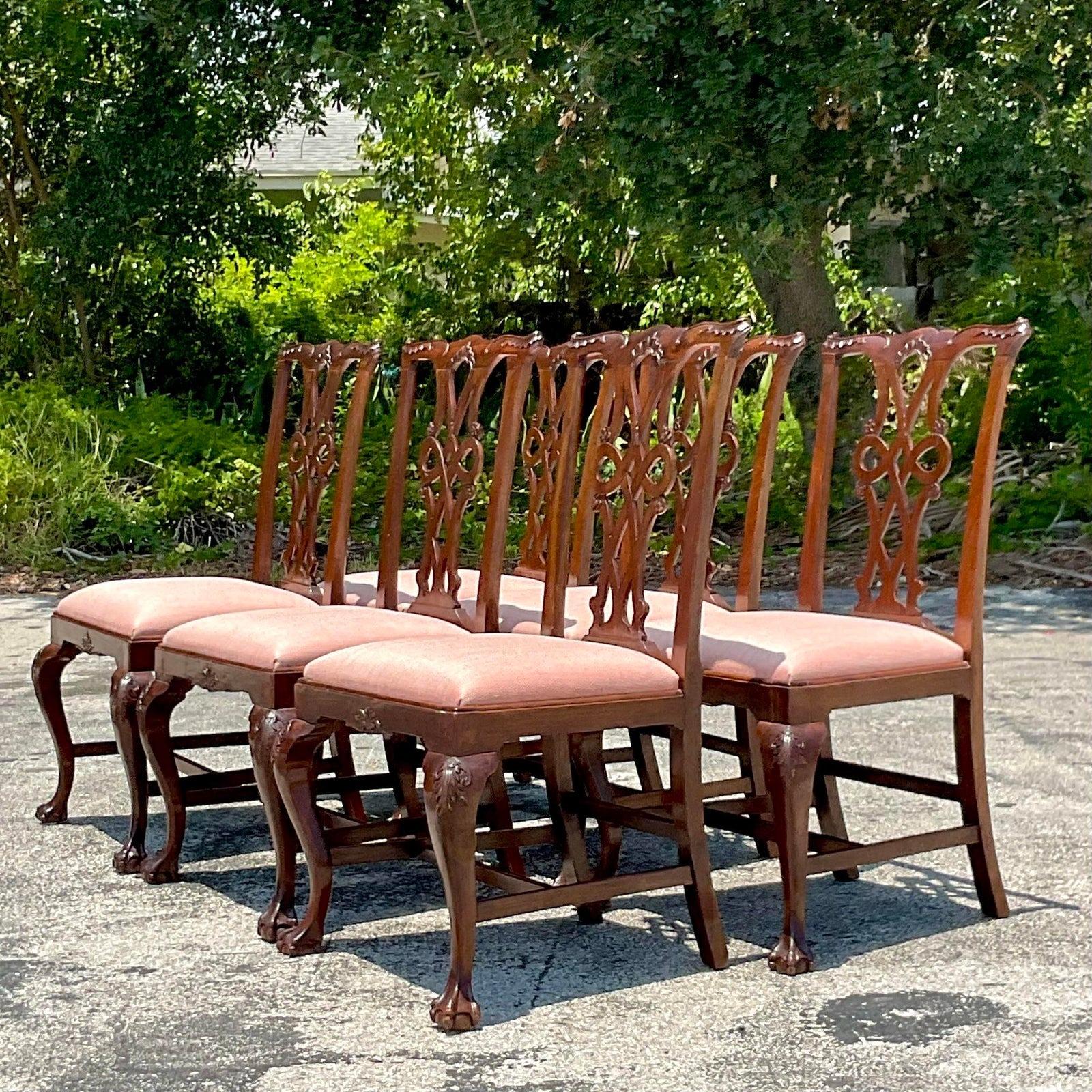 Vintage Regency Carved Ruffle Dining Chairs - Set of 6 For Sale 2