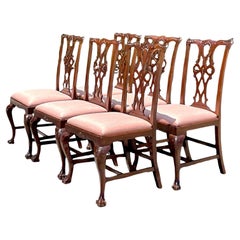 Vintage Regency Carved Ruffle Dining Chairs, Set of 6