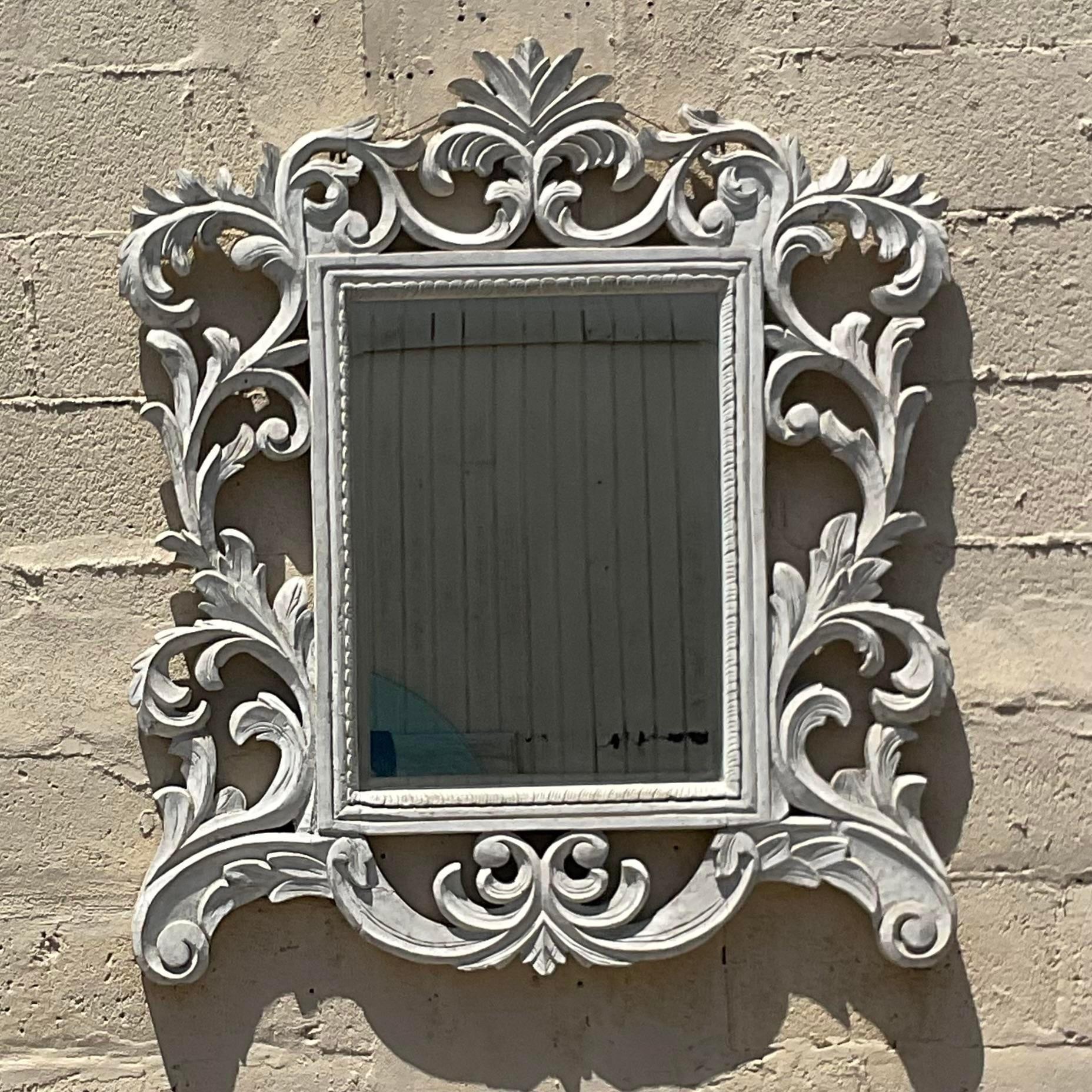 Vintage Regency Carved Scrolling Vine Mirror In Good Condition For Sale In west palm beach, FL