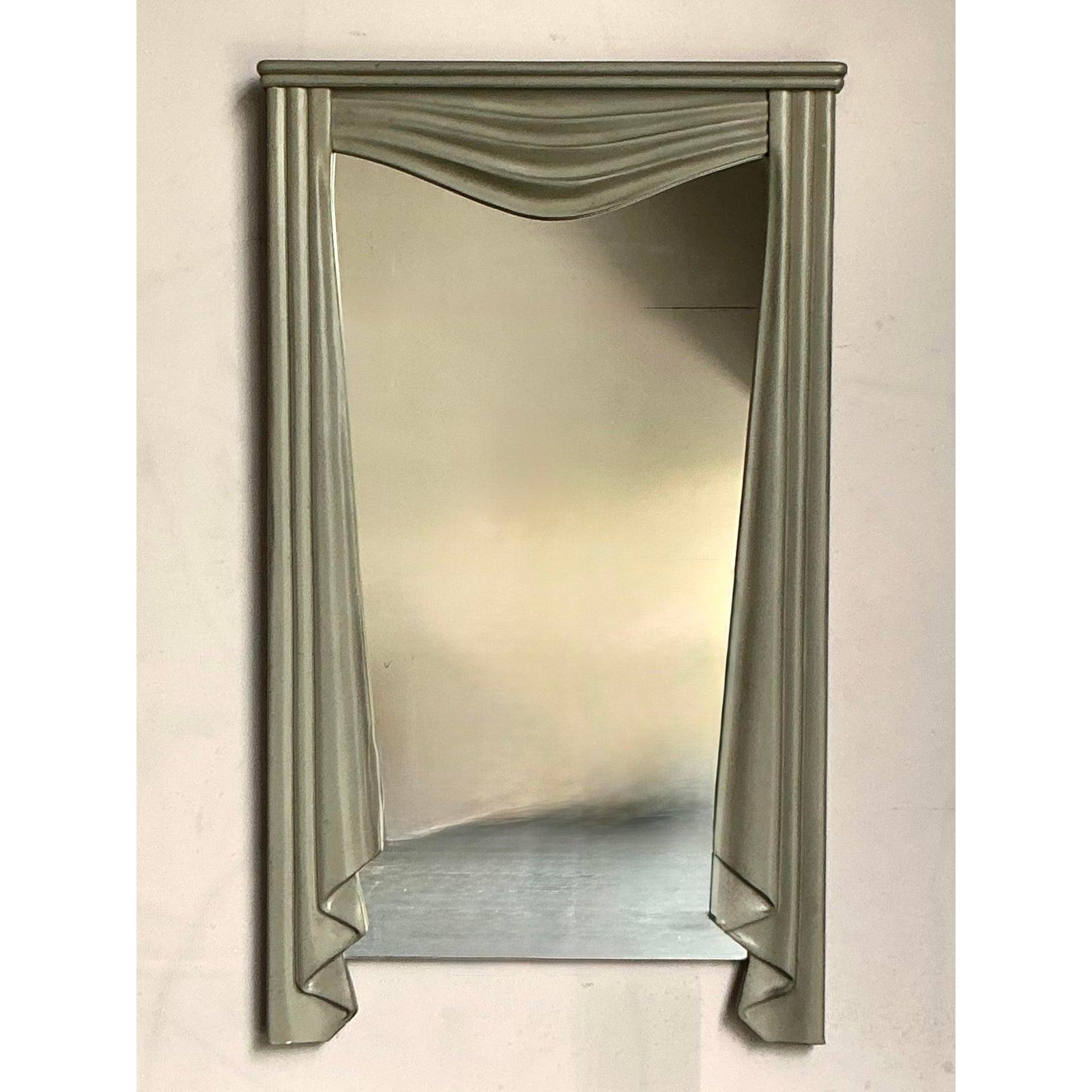 Neoclassical Vintage Regency Carved Swag Console Table and Mirror For Sale