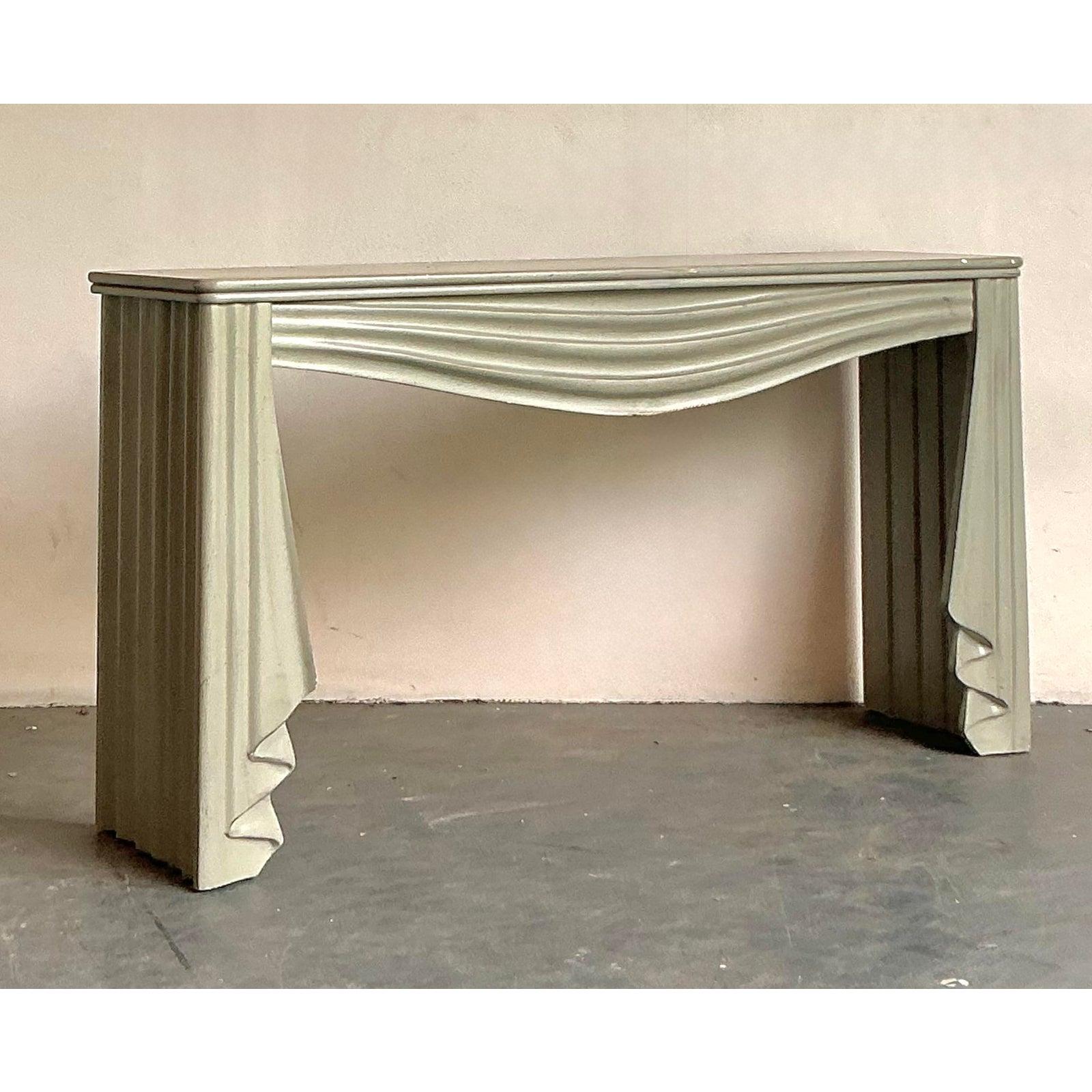 American Vintage Regency Carved Swag Console Table and Mirror For Sale