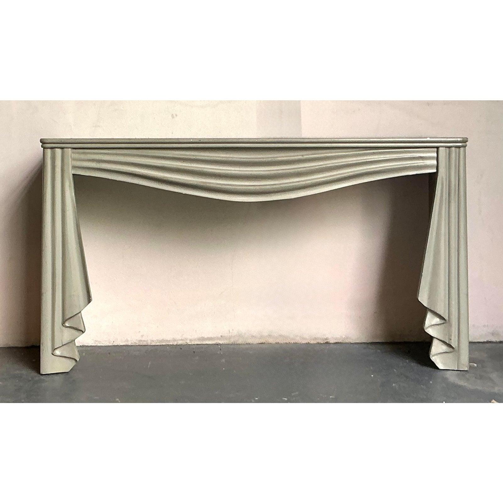 Vintage Regency Carved Swag Console Table and Mirror In Good Condition For Sale In West Palm Beach, FL