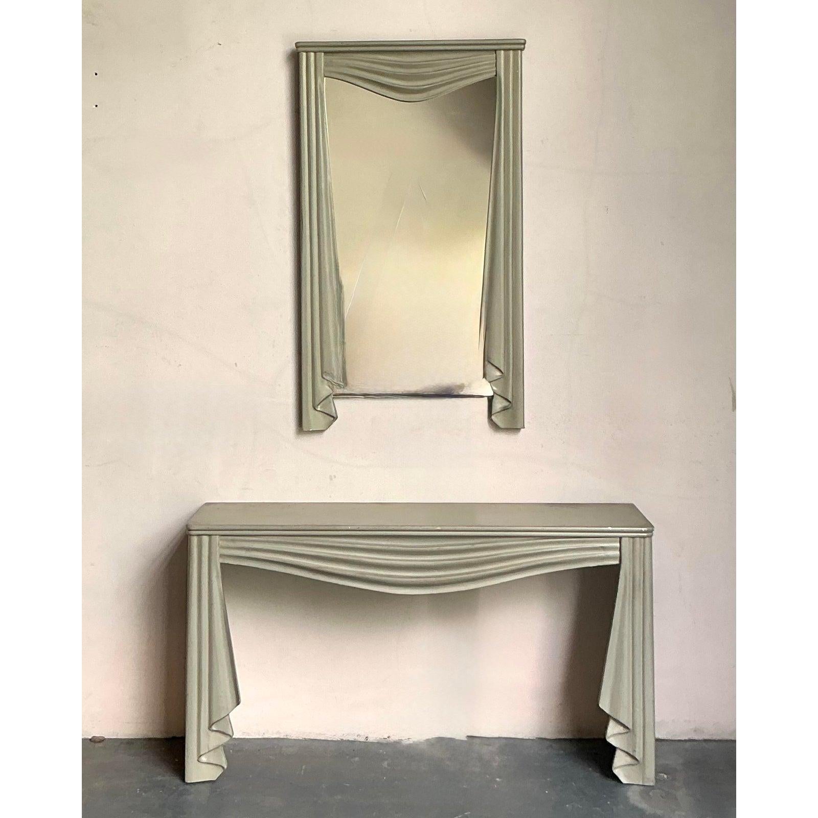 Vintage Regency Carved Swag Console Table and Mirror For Sale 1