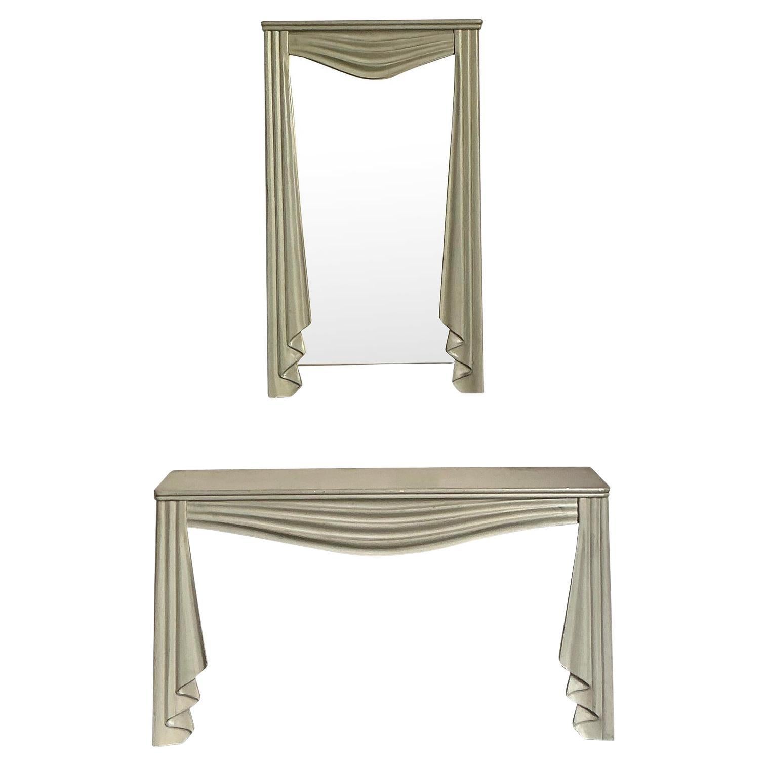 Vintage Regency Carved Swag Console Table and Mirror For Sale