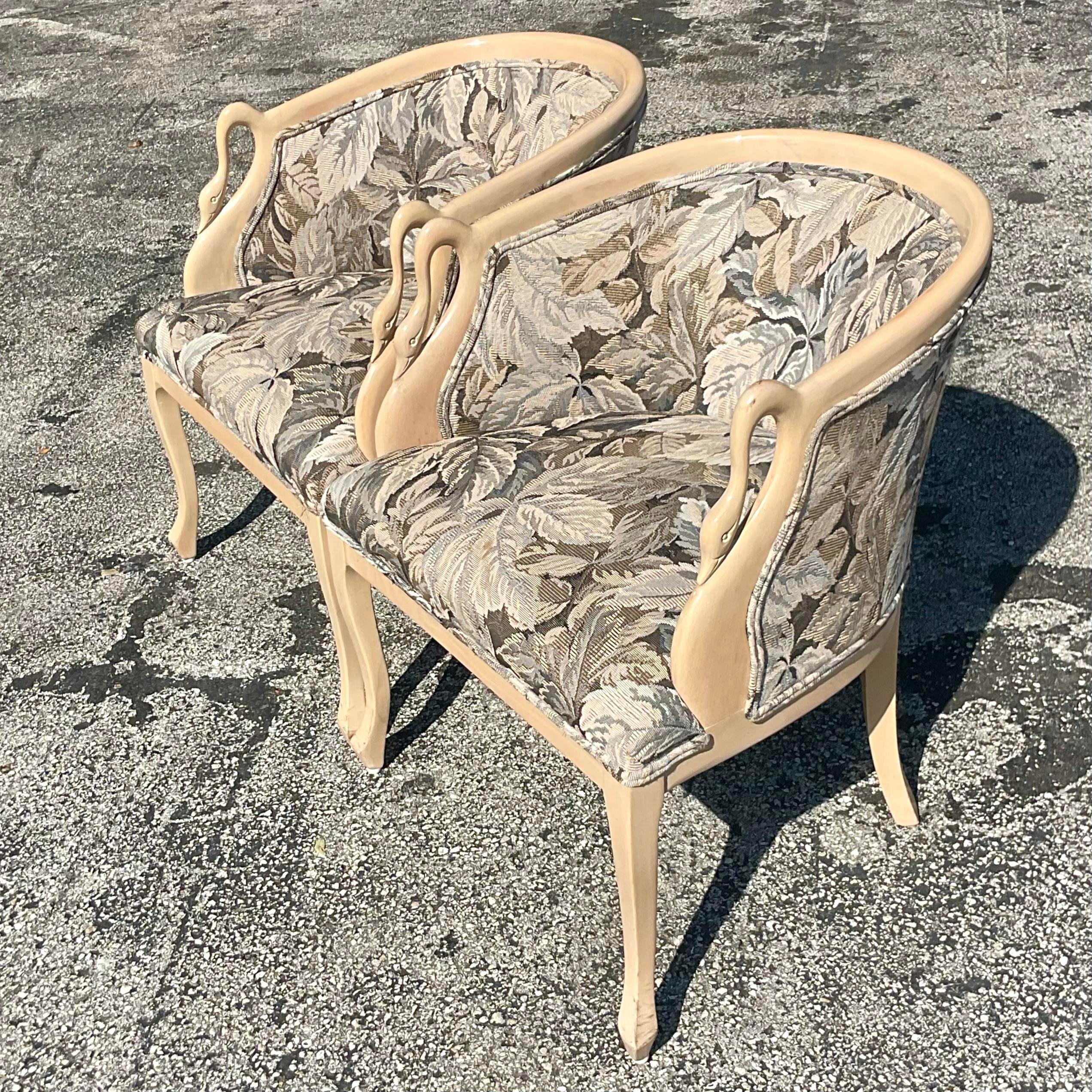 Vintage Regency Carved Swan Head Lounge Chairs - a Pair In Good Condition For Sale In west palm beach, FL