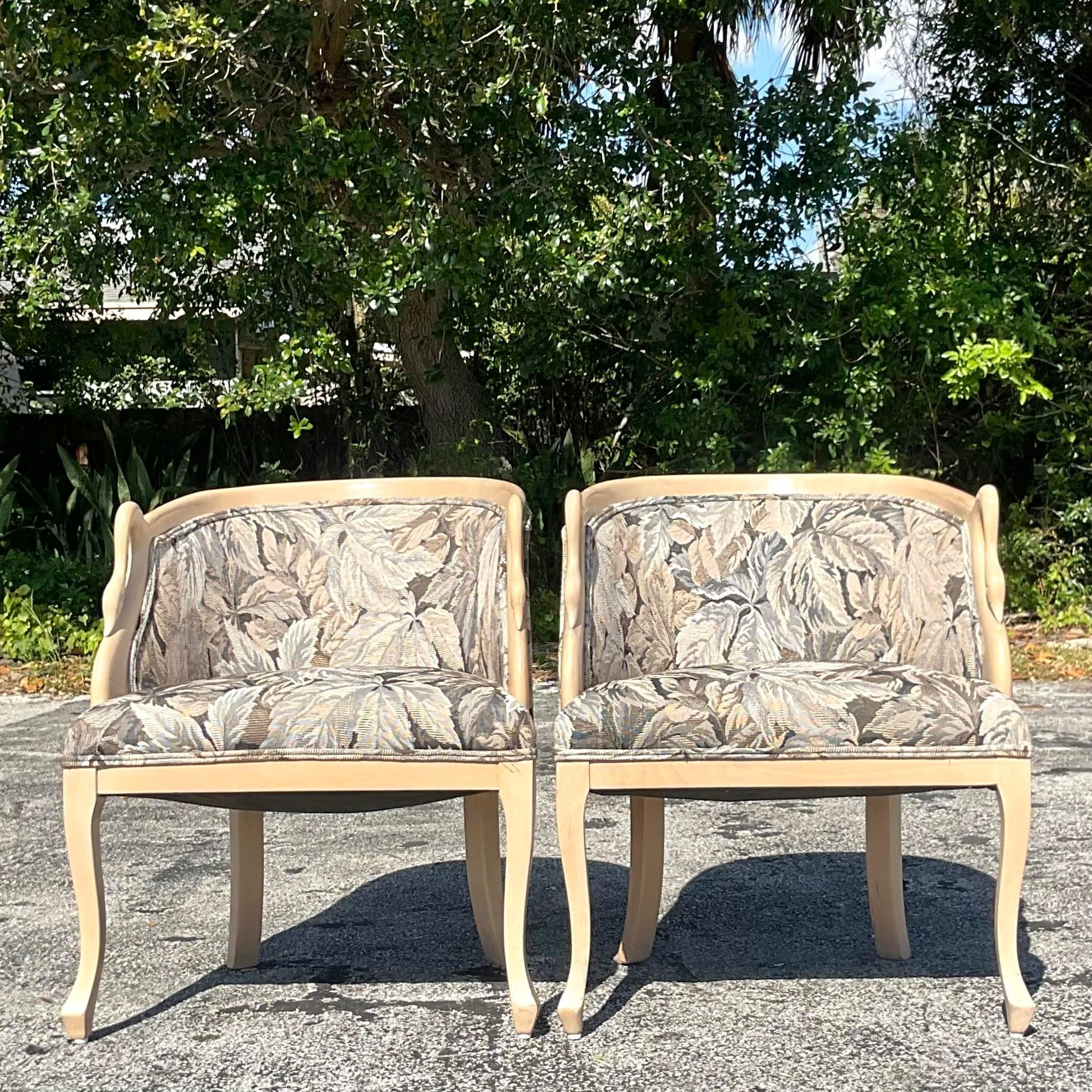 Vintage Regency Carved Swan Head Lounge Chairs - a Pair For Sale 2